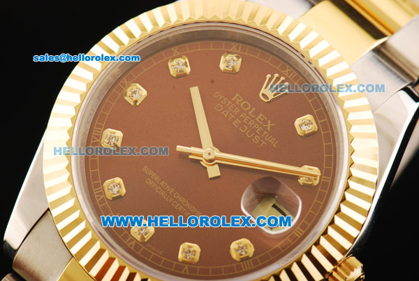 Rolex Datejust II Oyster Perpetual Automatic Movement Brown Dial with Diamond Markers and Gold Bezel-Two Tone Strap - Click Image to Close